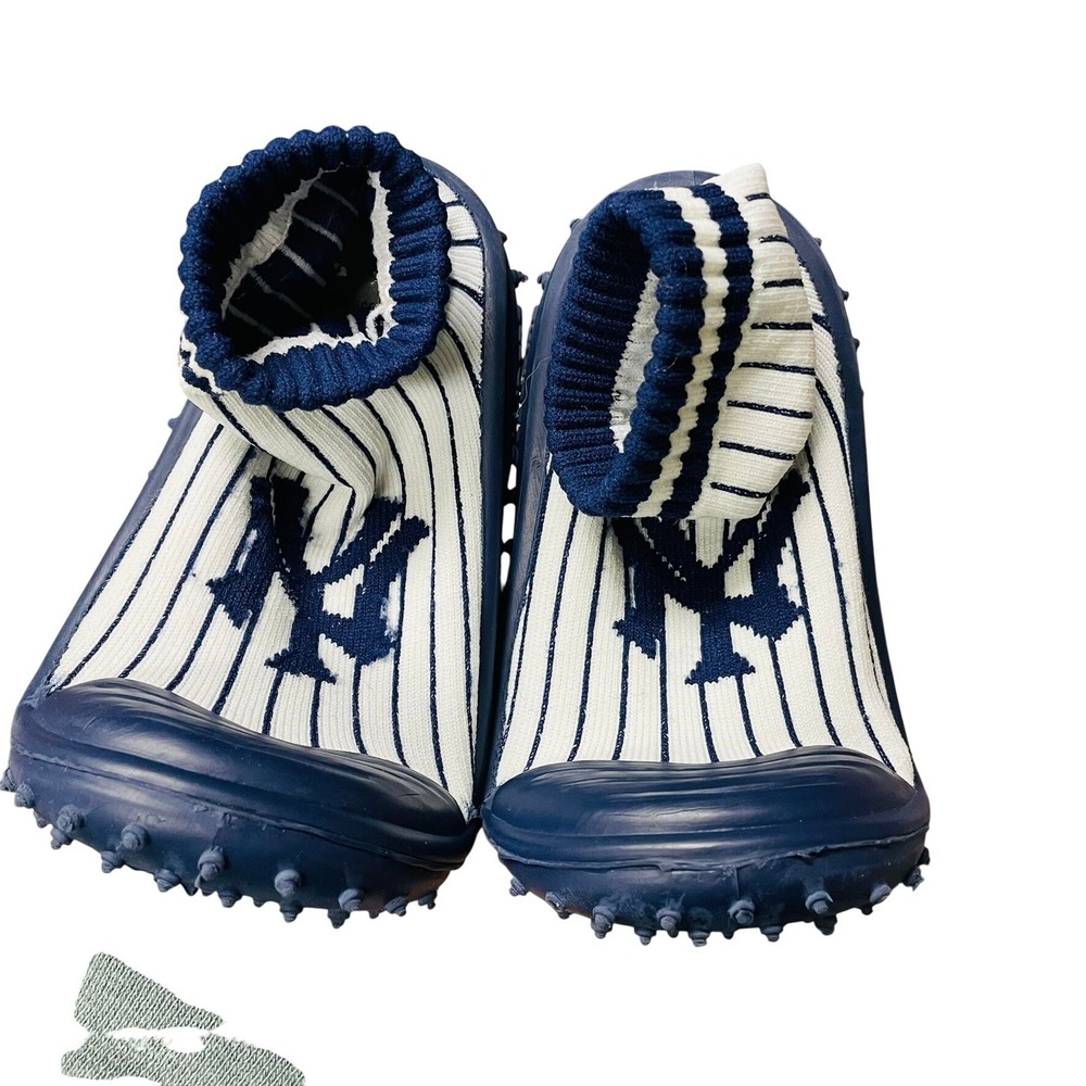 Skidders Sock Shoes Navy White NY Yankees Pinstripe Kids Size 8 24m